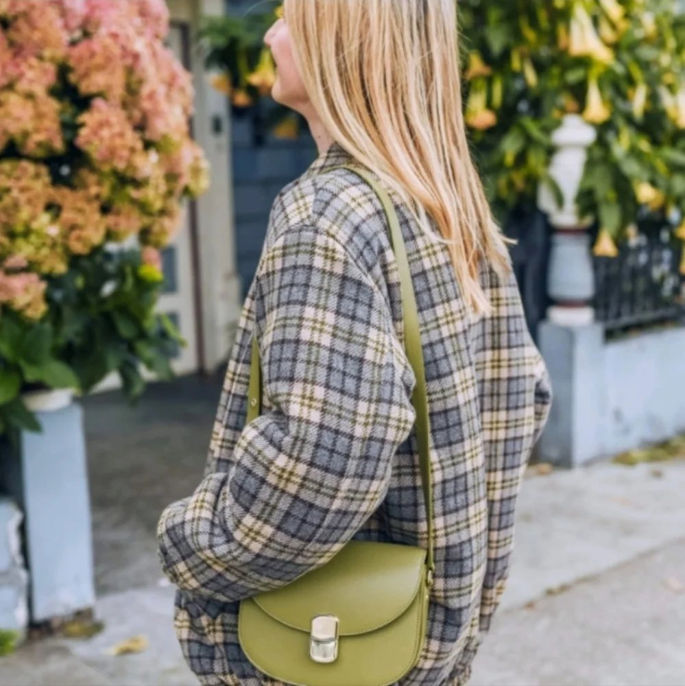 SÉZANE RICHIE Wool Tan Blue Plaid Bomber Oversized Jacket Coat RARE  NWT - Picture 2 of 9